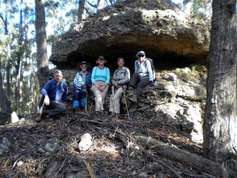 Ian, Betty, Lin, Bronwyn, Sharon at Frogmouth Rock, an entry point to Frog Mountain