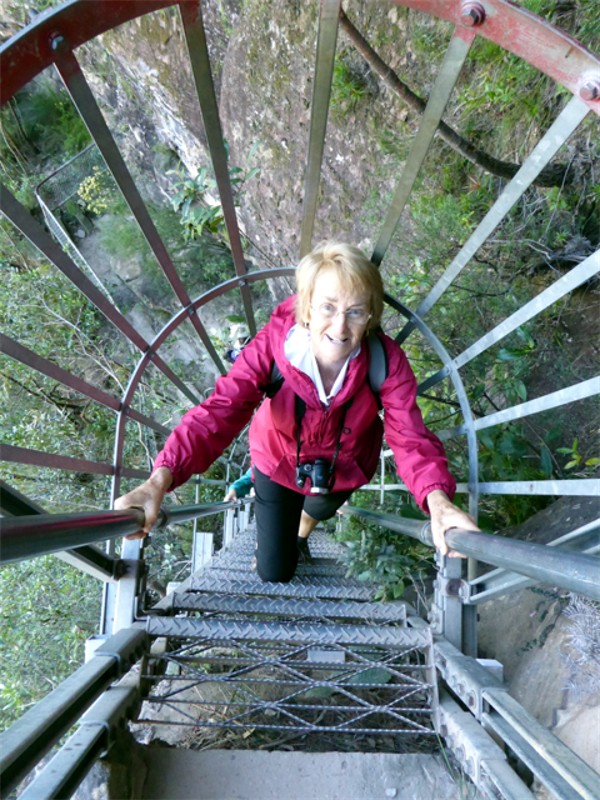 Lorelle on ladder to Empress Lookout